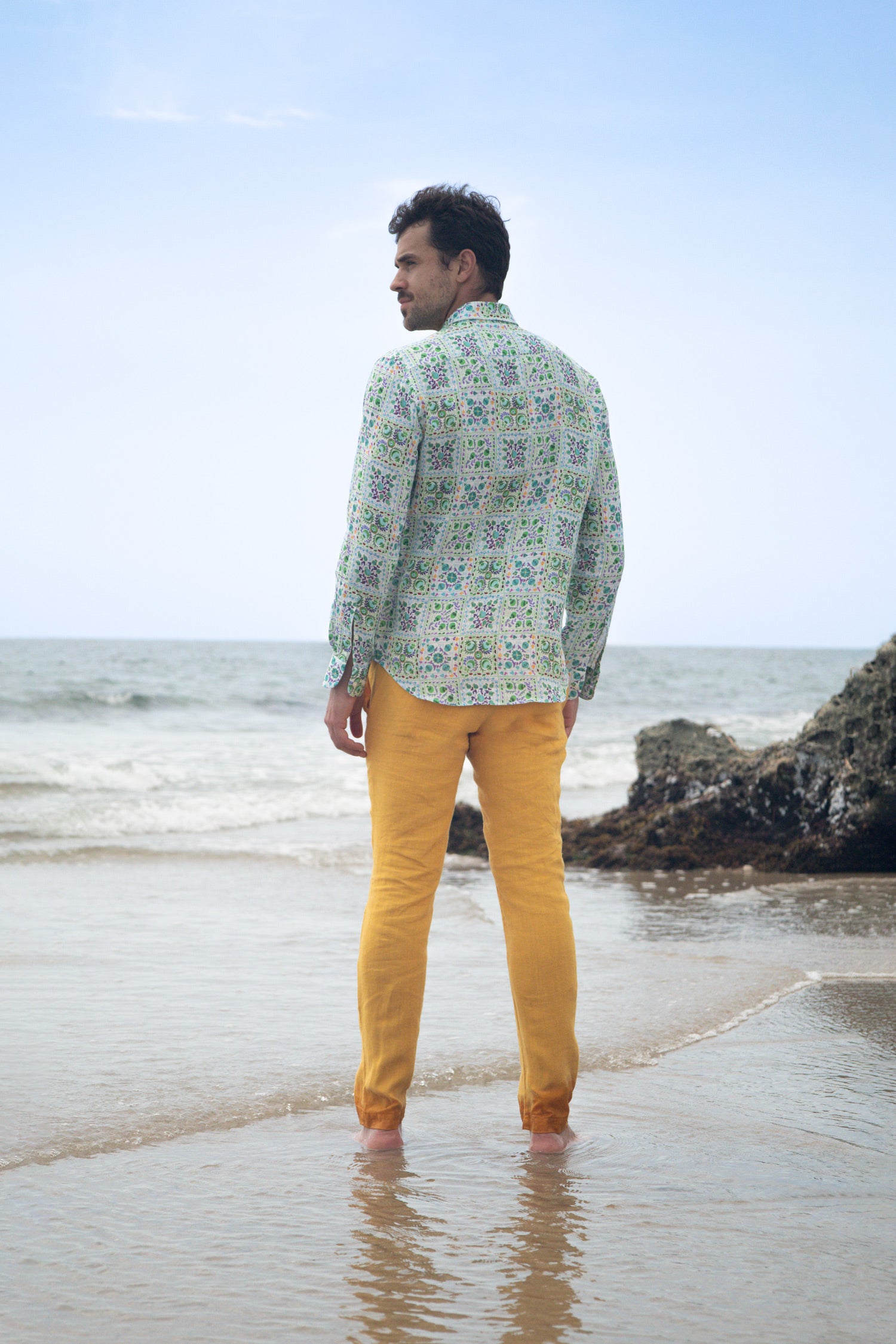 camisa de lino para hombre verde suzani