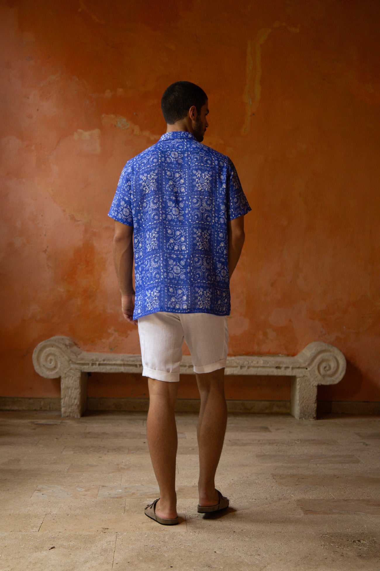 camisa de lino para hombre navy suzani
