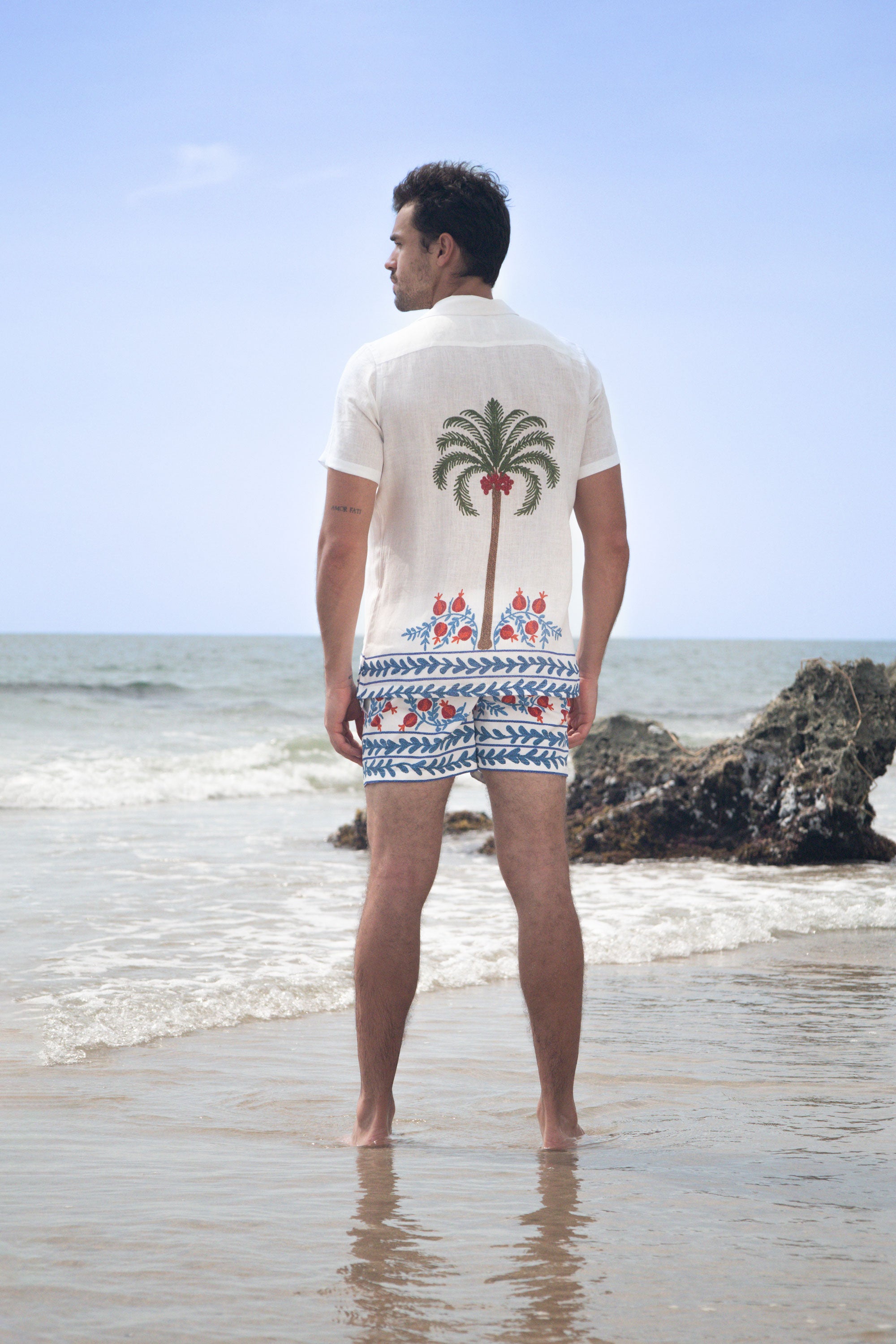 camisa de lino para hombre blanca tambour