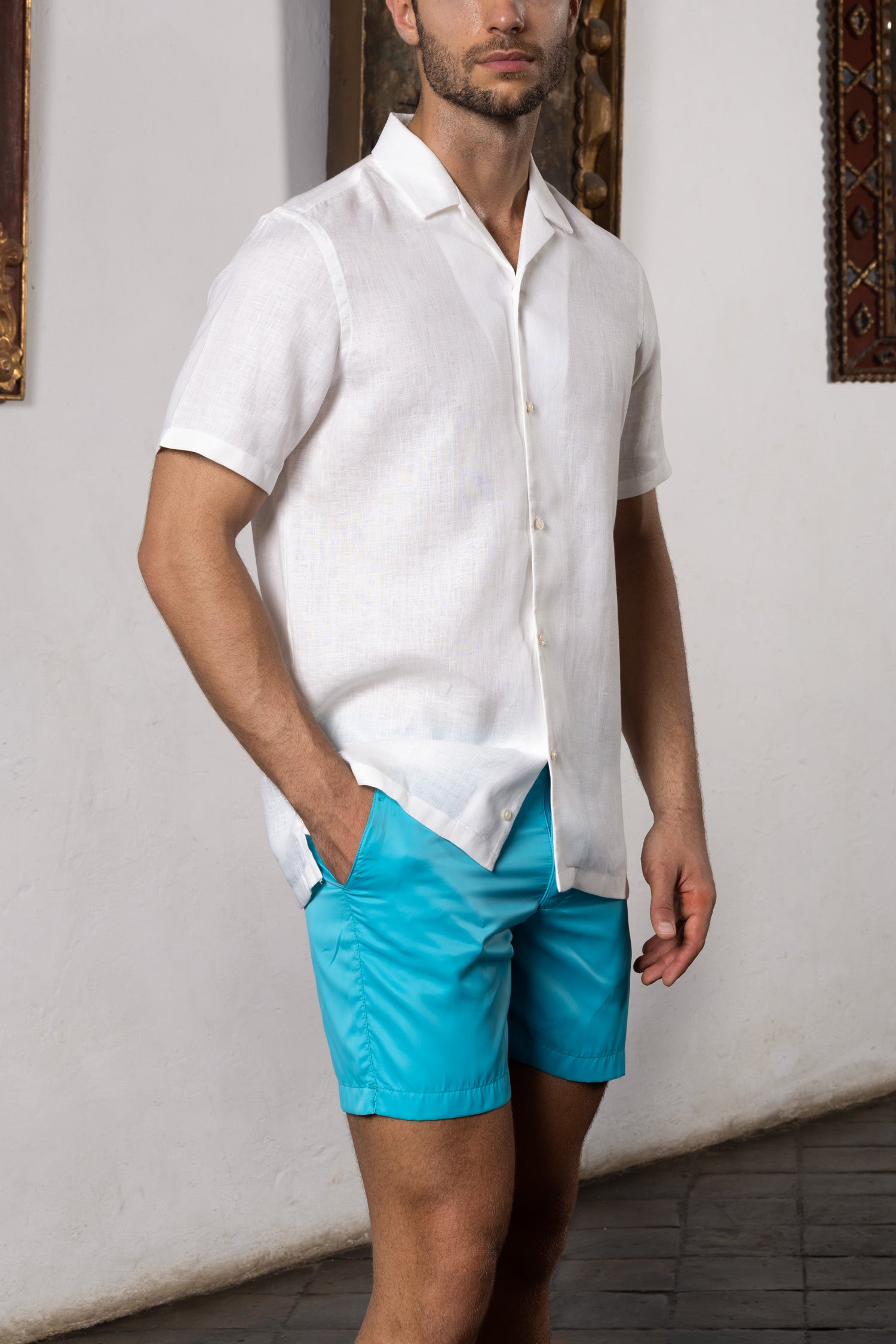 turquoise plain waistband swim trunk