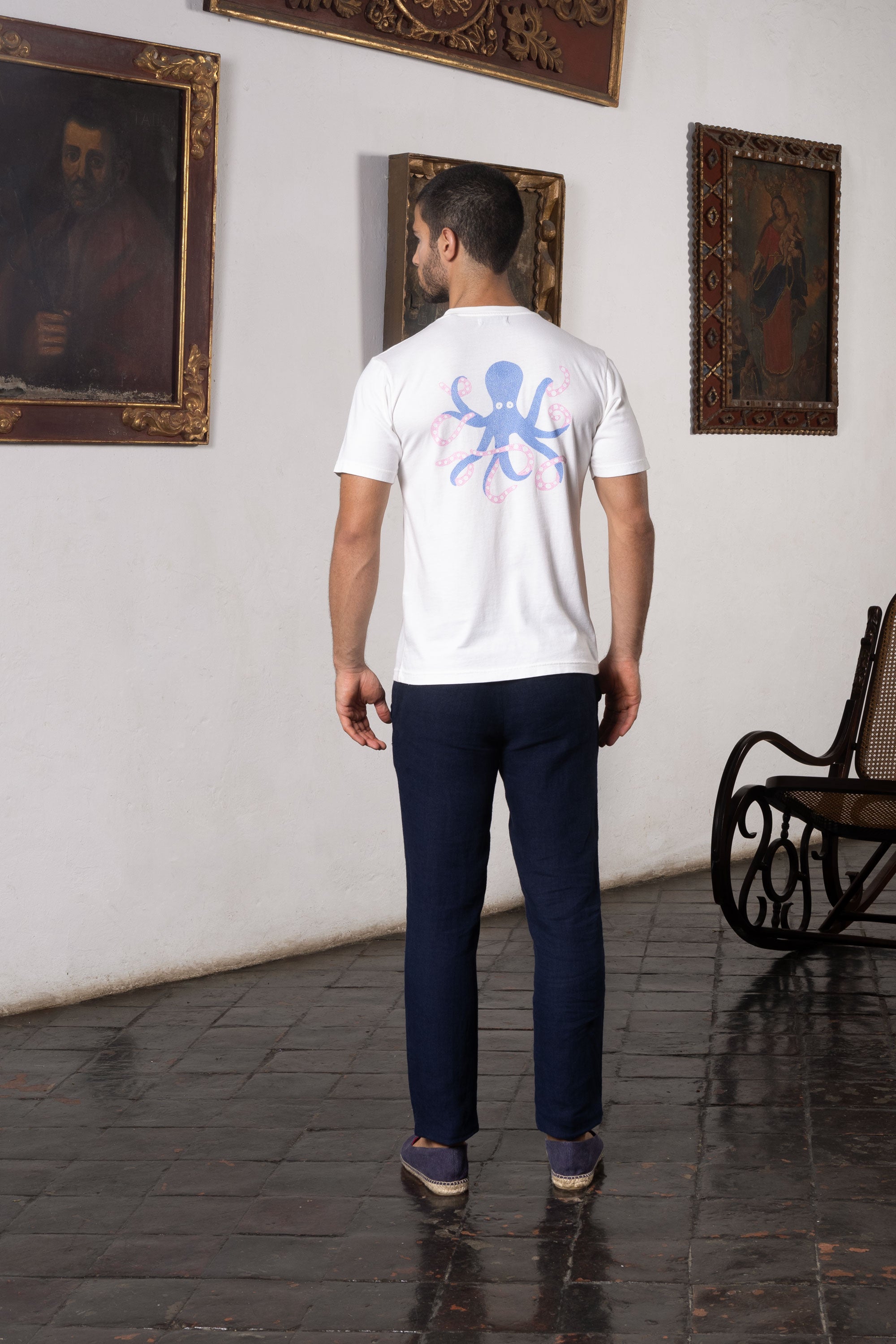 camiseta de algodón para hombre blanca piovre