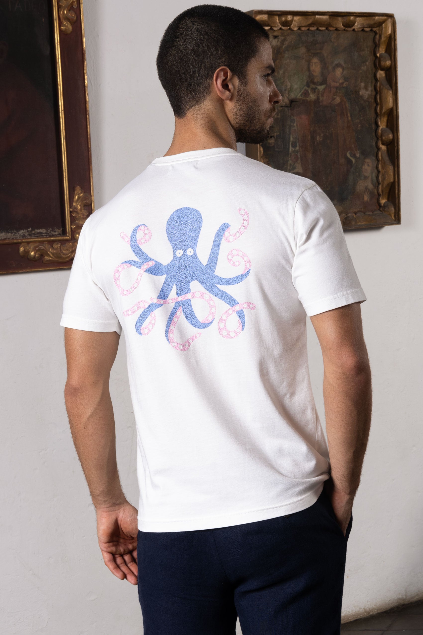 camiseta de algodón para hombre blanca piovre