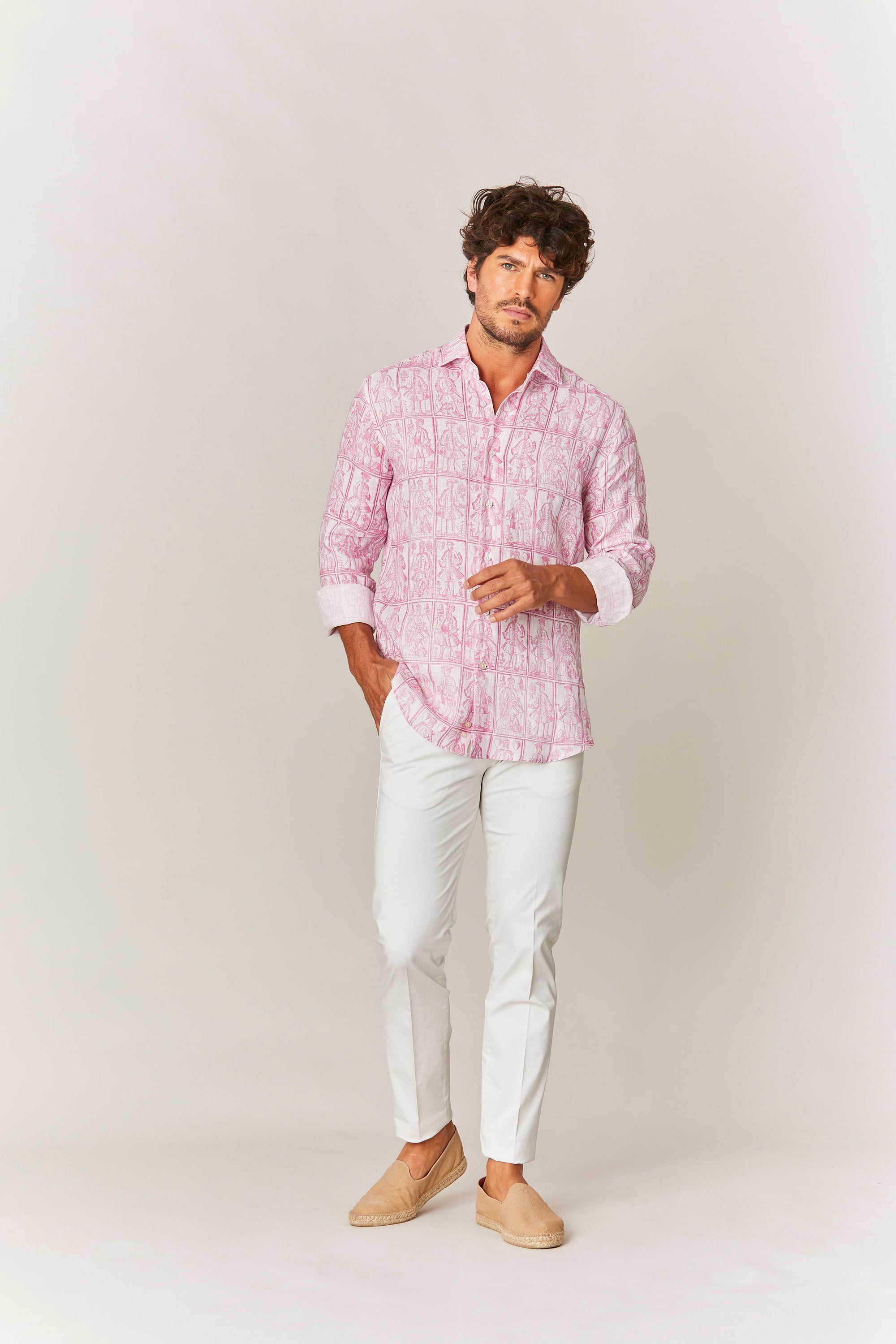 men’s linen shirt pink cards