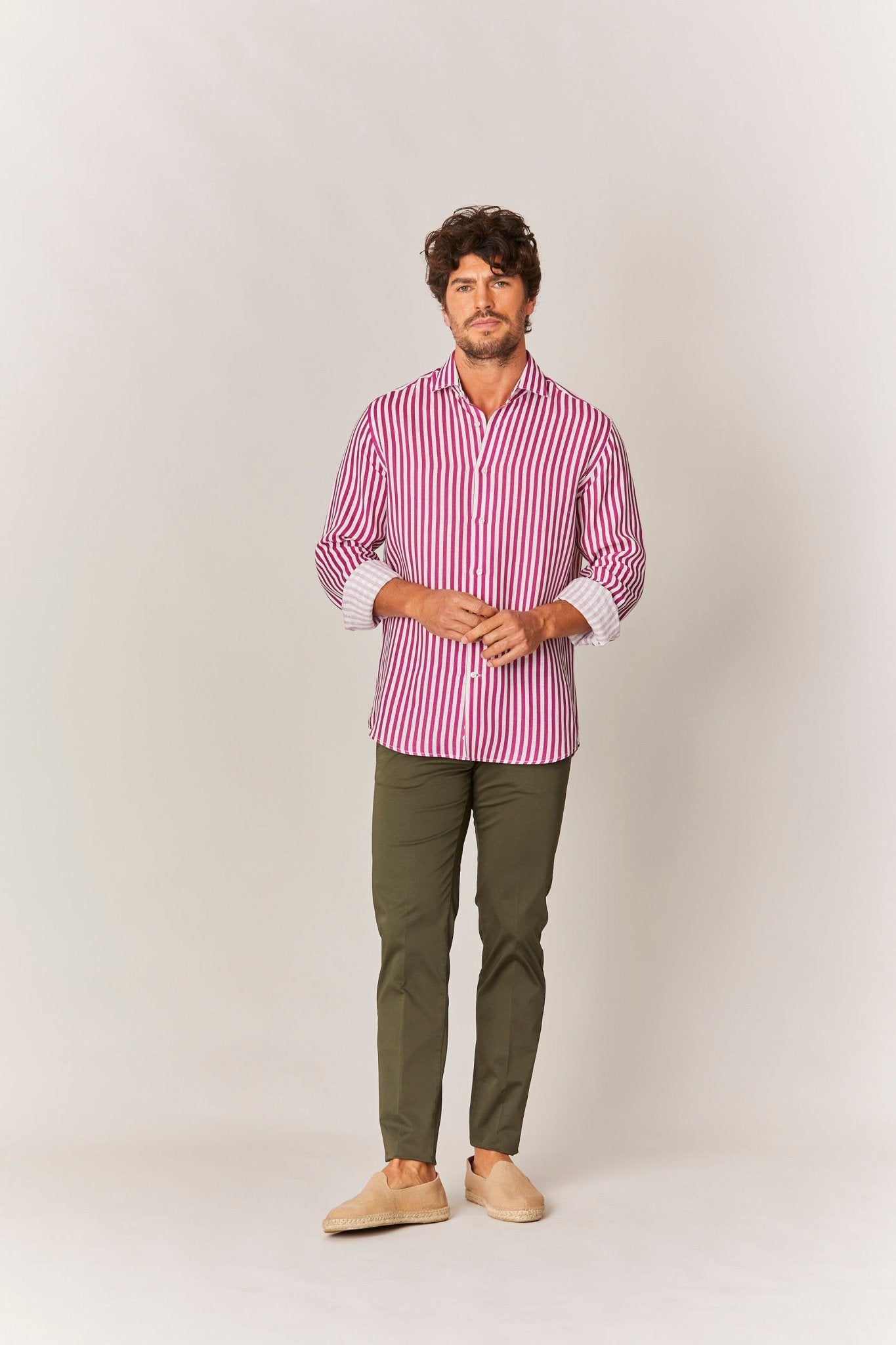 linen striped shirt fuxia - soloio