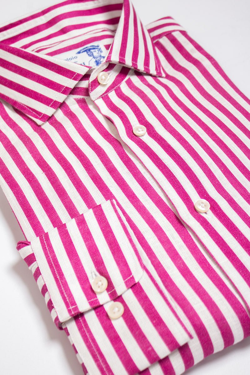 linen striped shirt fuxia - soloio