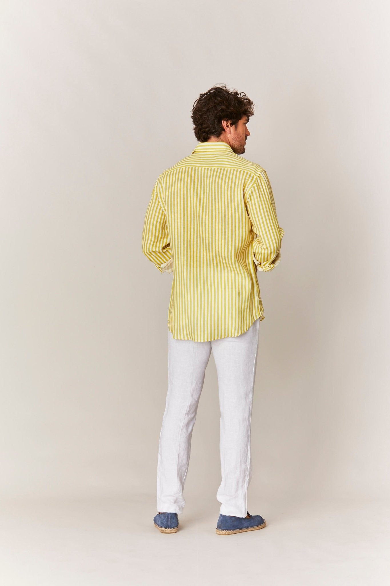 linen striped shirt yellow - soloio