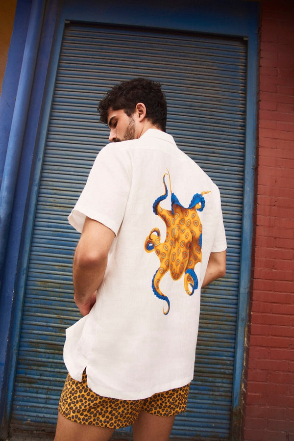 camisa de lino pulpo amarillo
