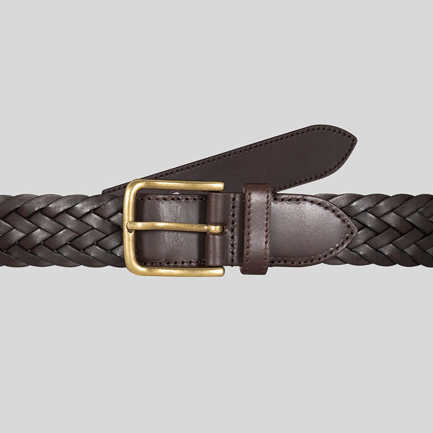 brown braided leather belt - soloio