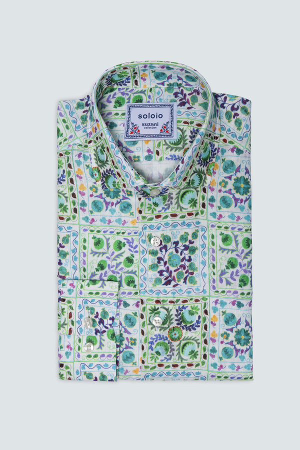 camisa suzani de lino verde