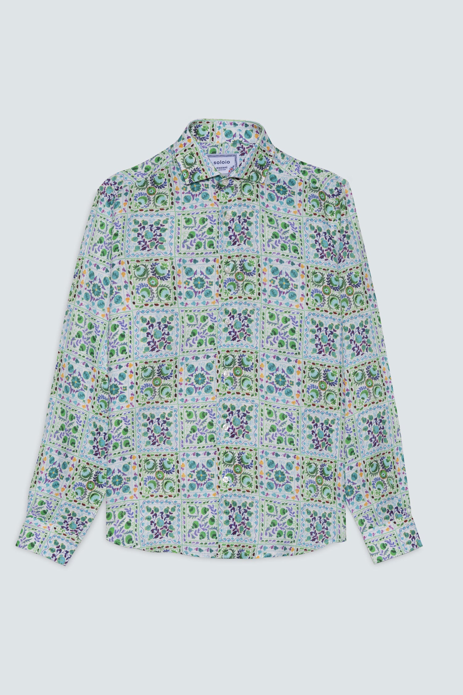 suzani linen shirt green