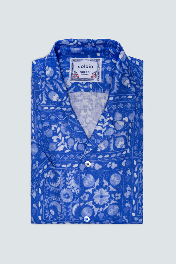 camisa suzani mc lino azul marino