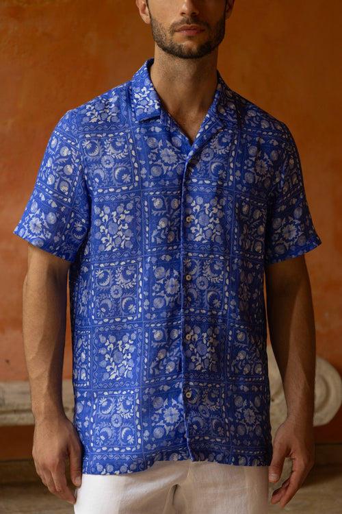 camisa suzani mc lino azul marino