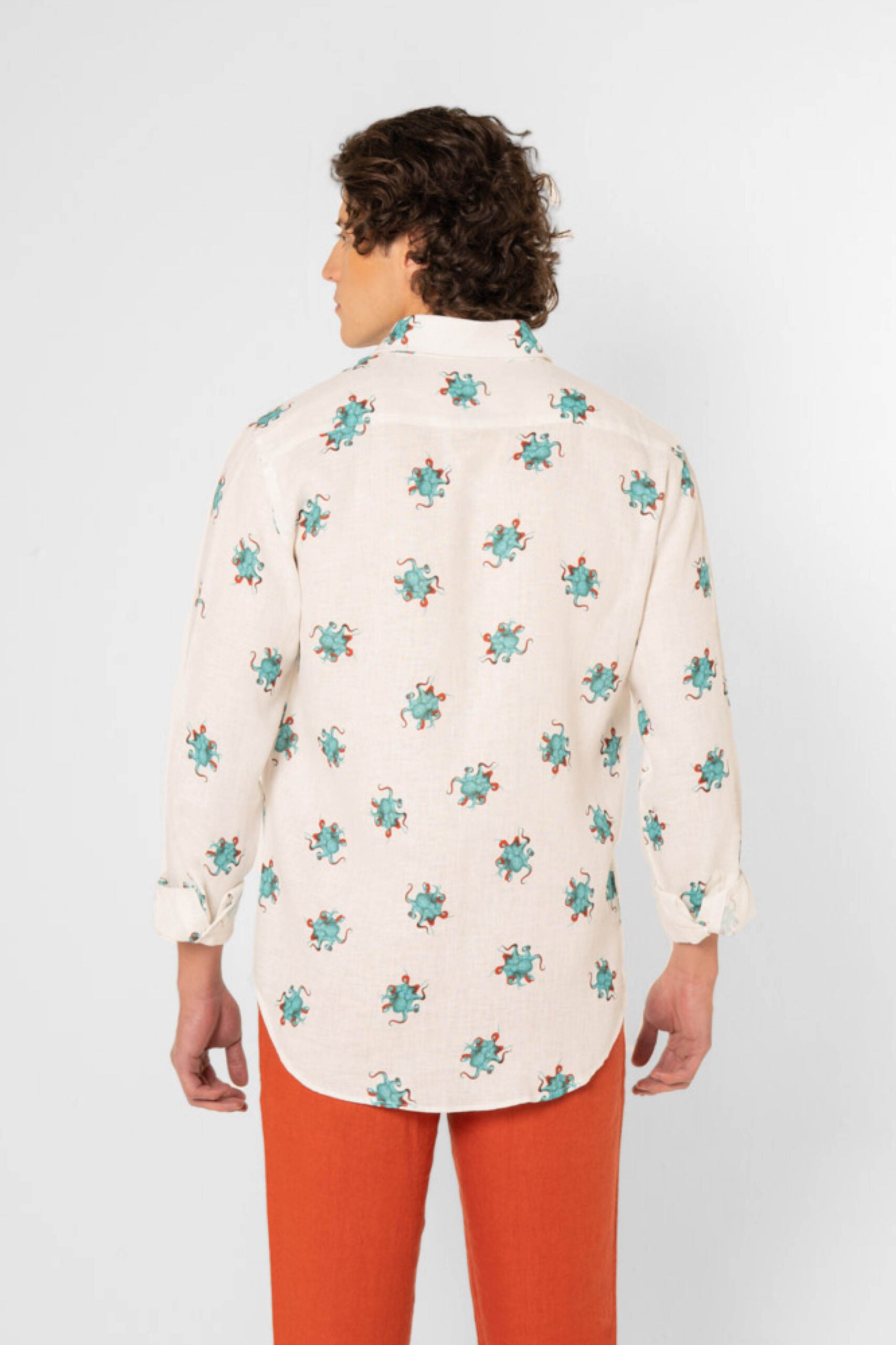 linen octopus shirt turquoise - soloio