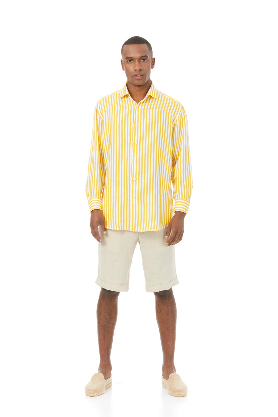 lorenzo yellow striped linen shirt - soloio