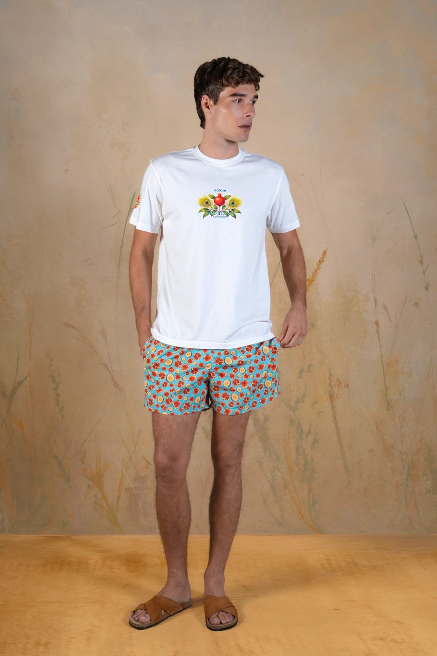 Men's Figo polyester swim trunks Denim - frente