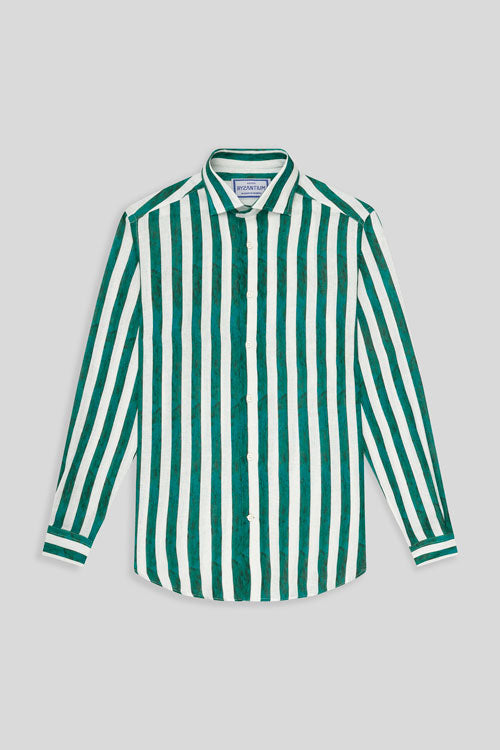 faded striped linen shirt green