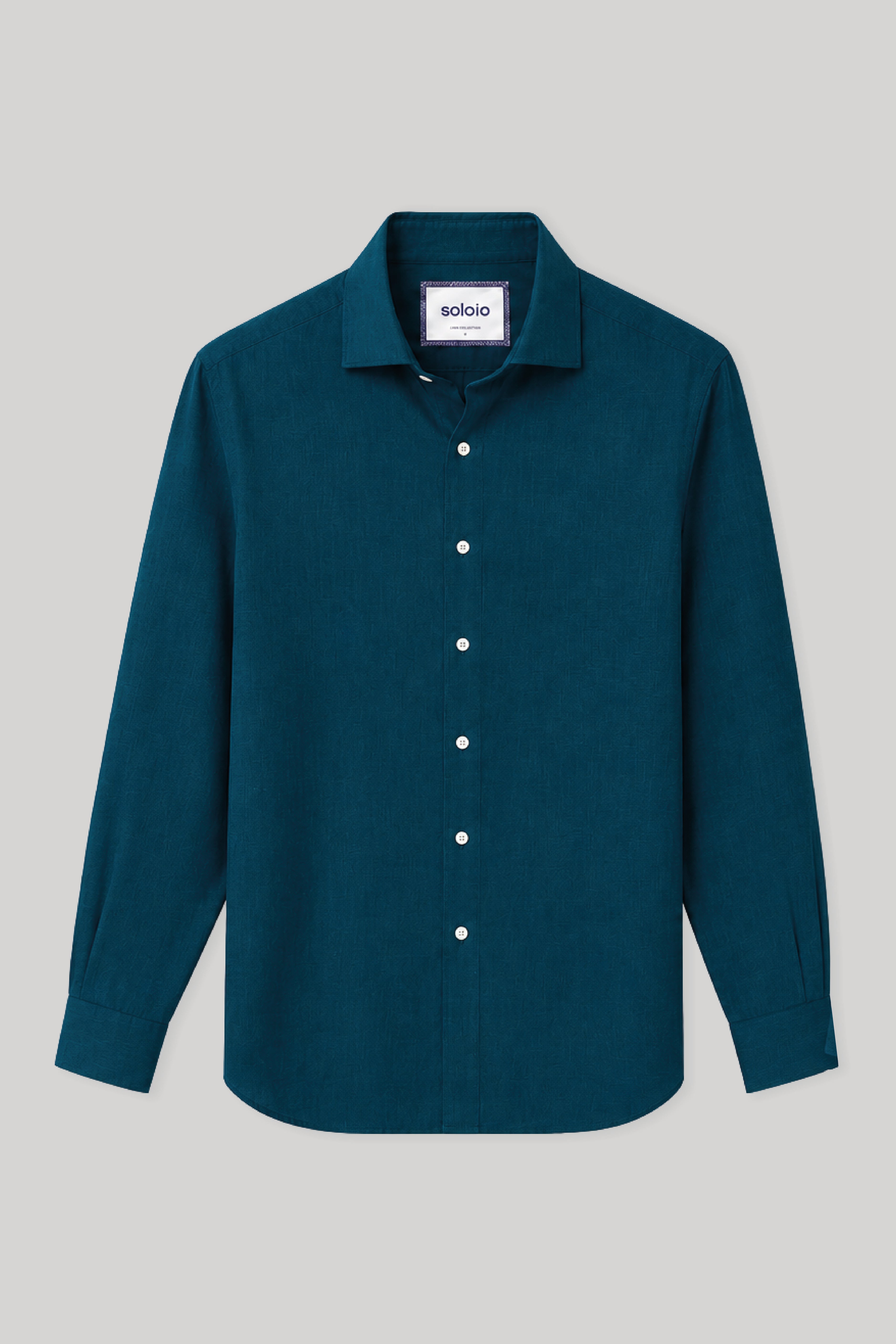 Camisa de lino para hombre azul petróleo