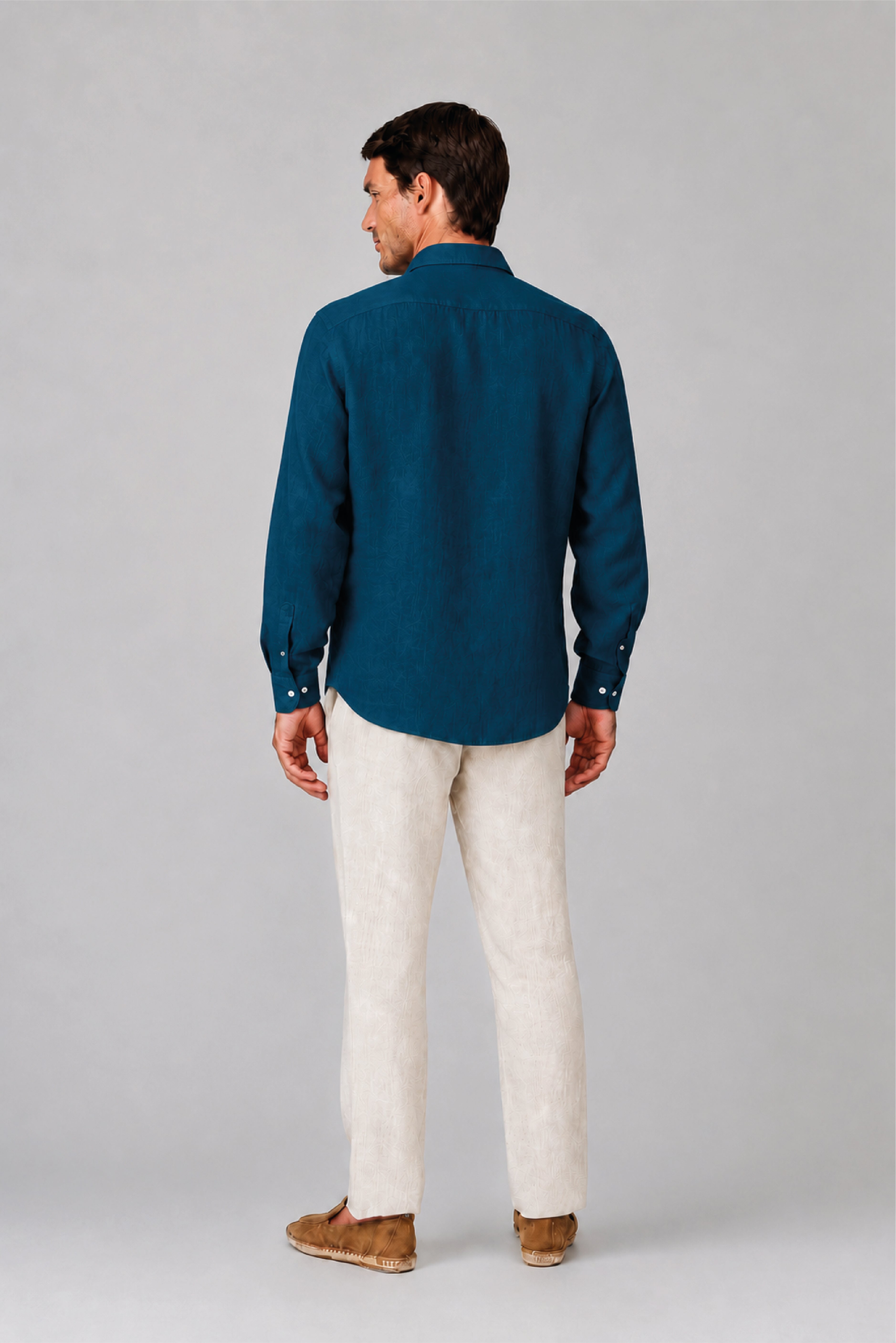 Camisa de lino para hombre azul petróleo