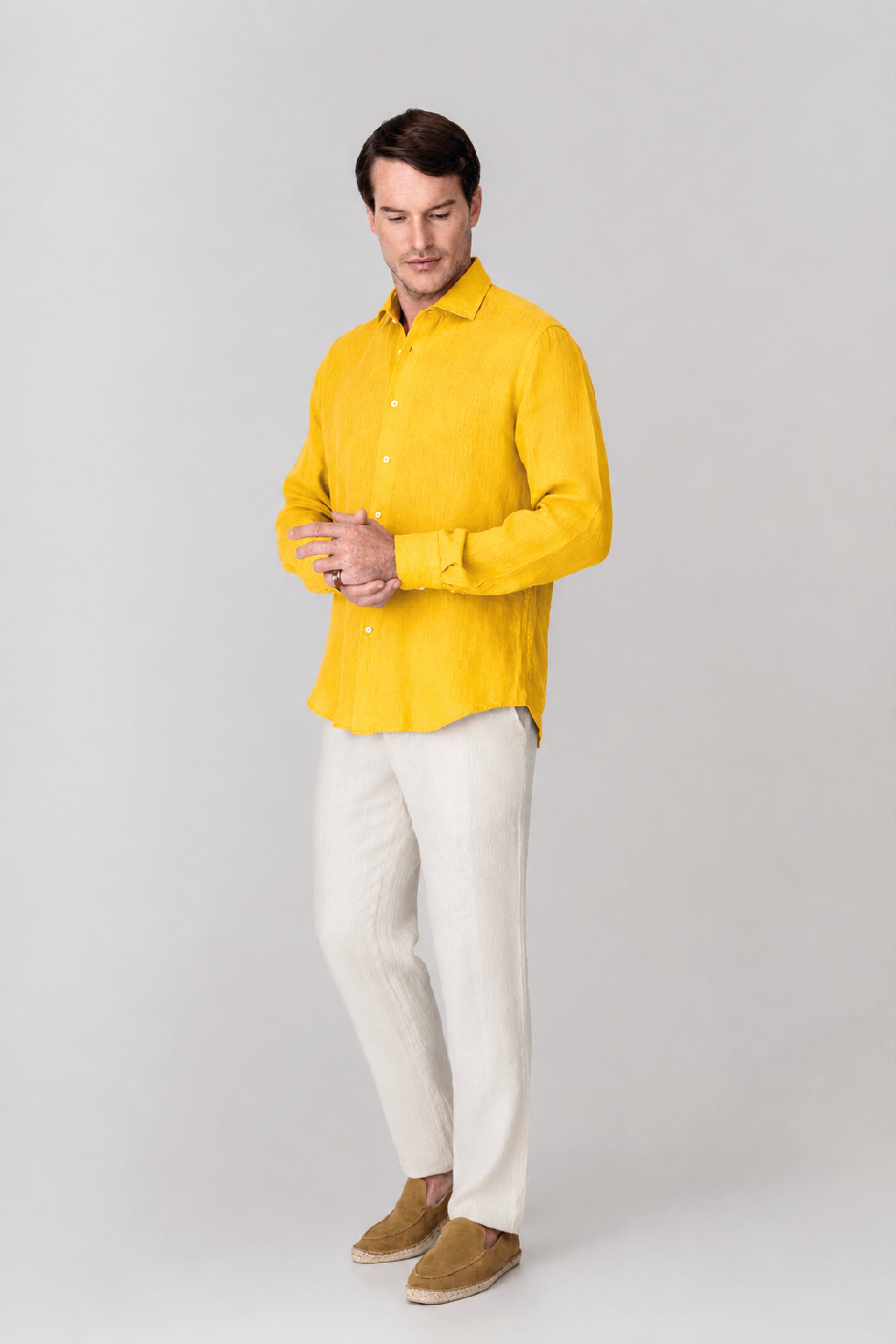 Men's linen shirt yellow fruit basic