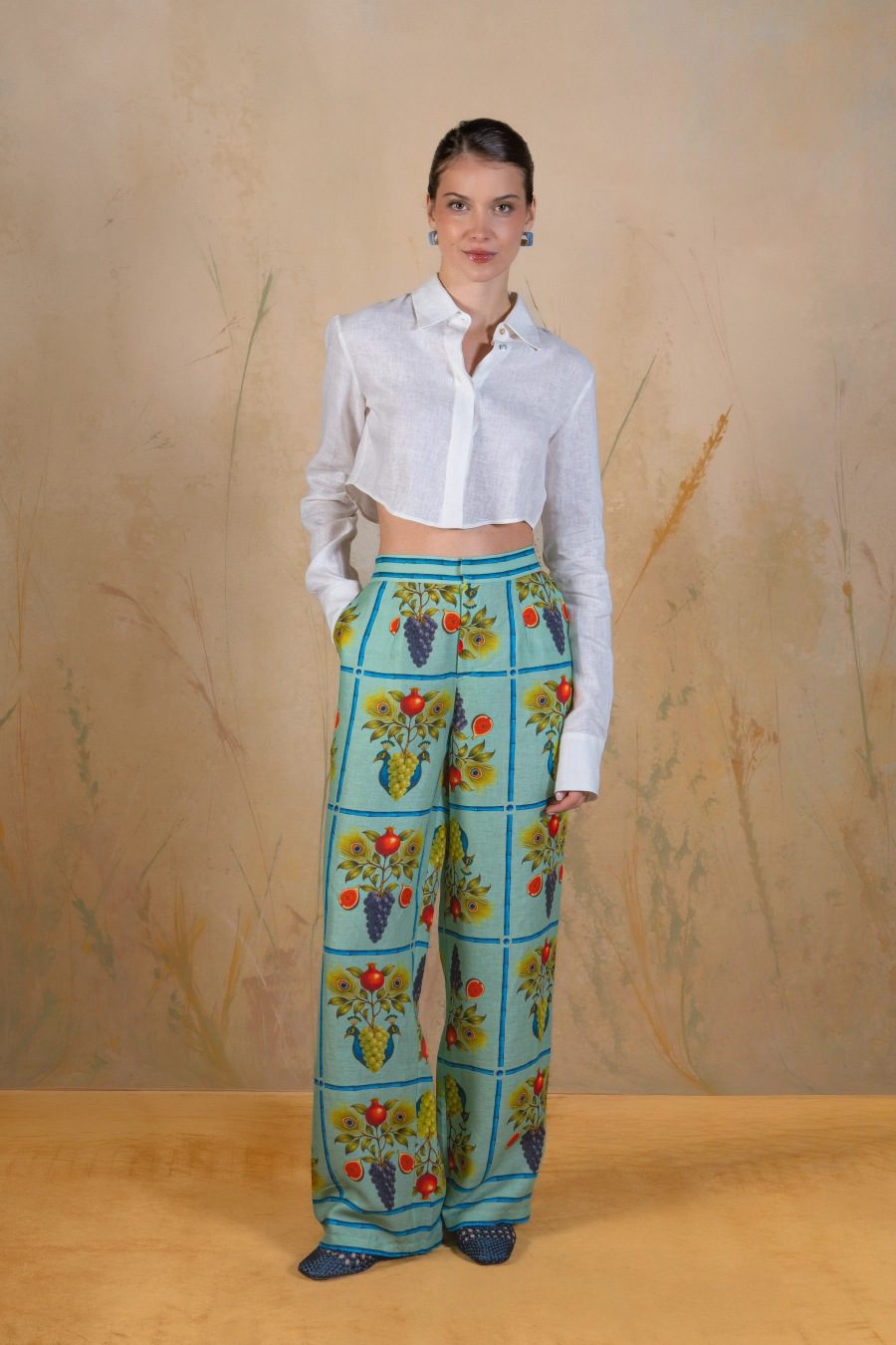 Women's Opulis green linen trousers green - frente