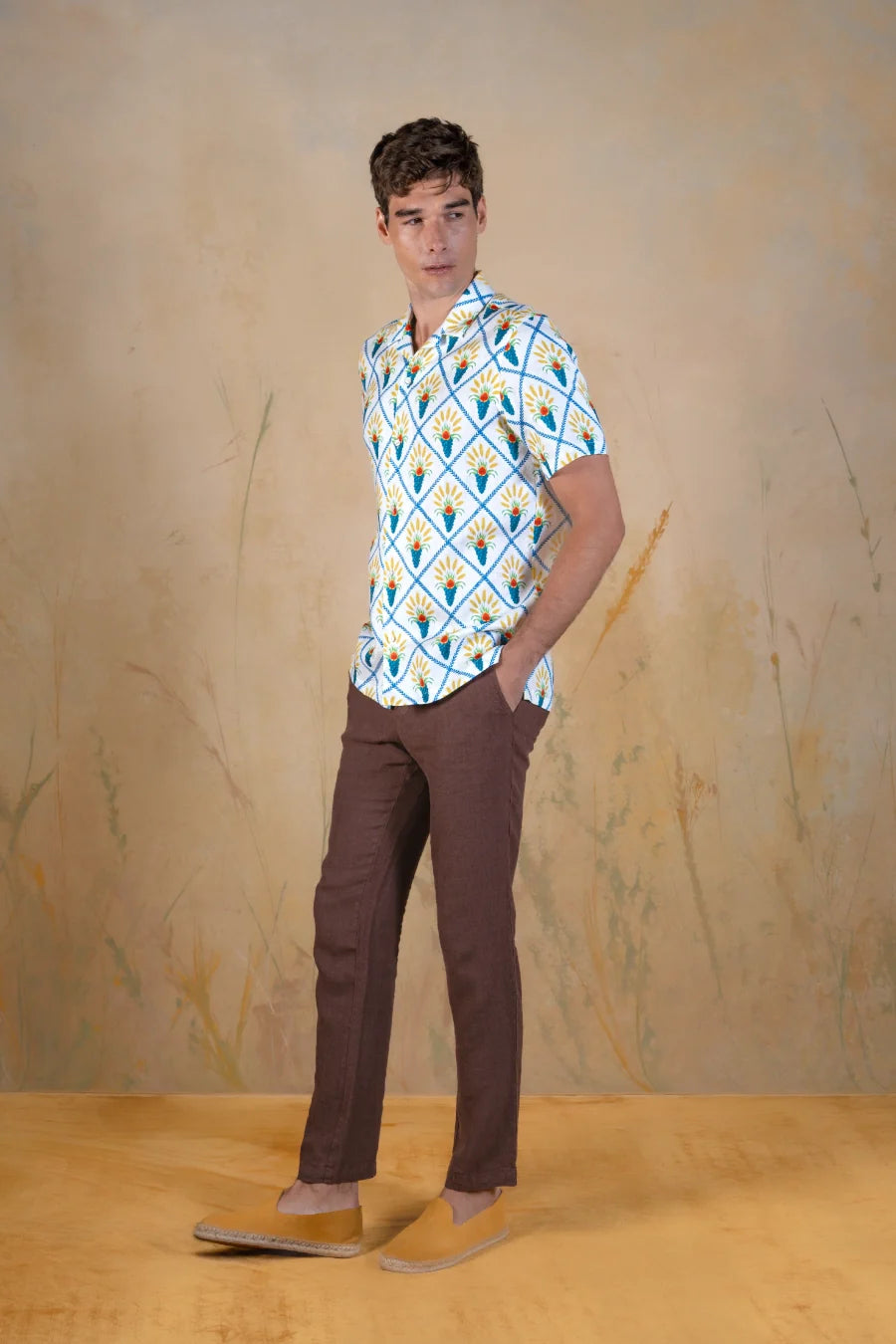Aurum linen bowling shirt white