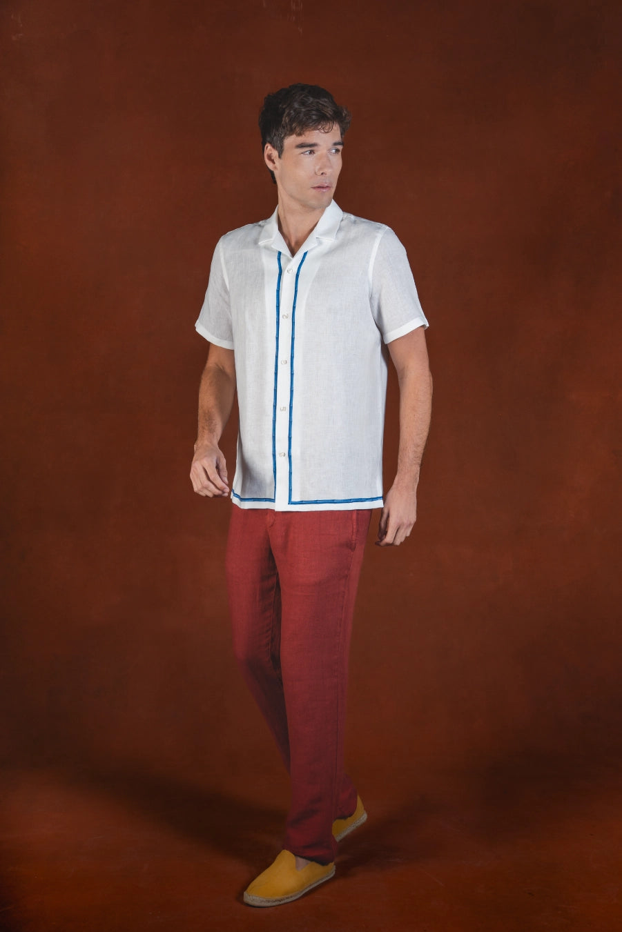 Men's Magnalia linen bowling shirt white