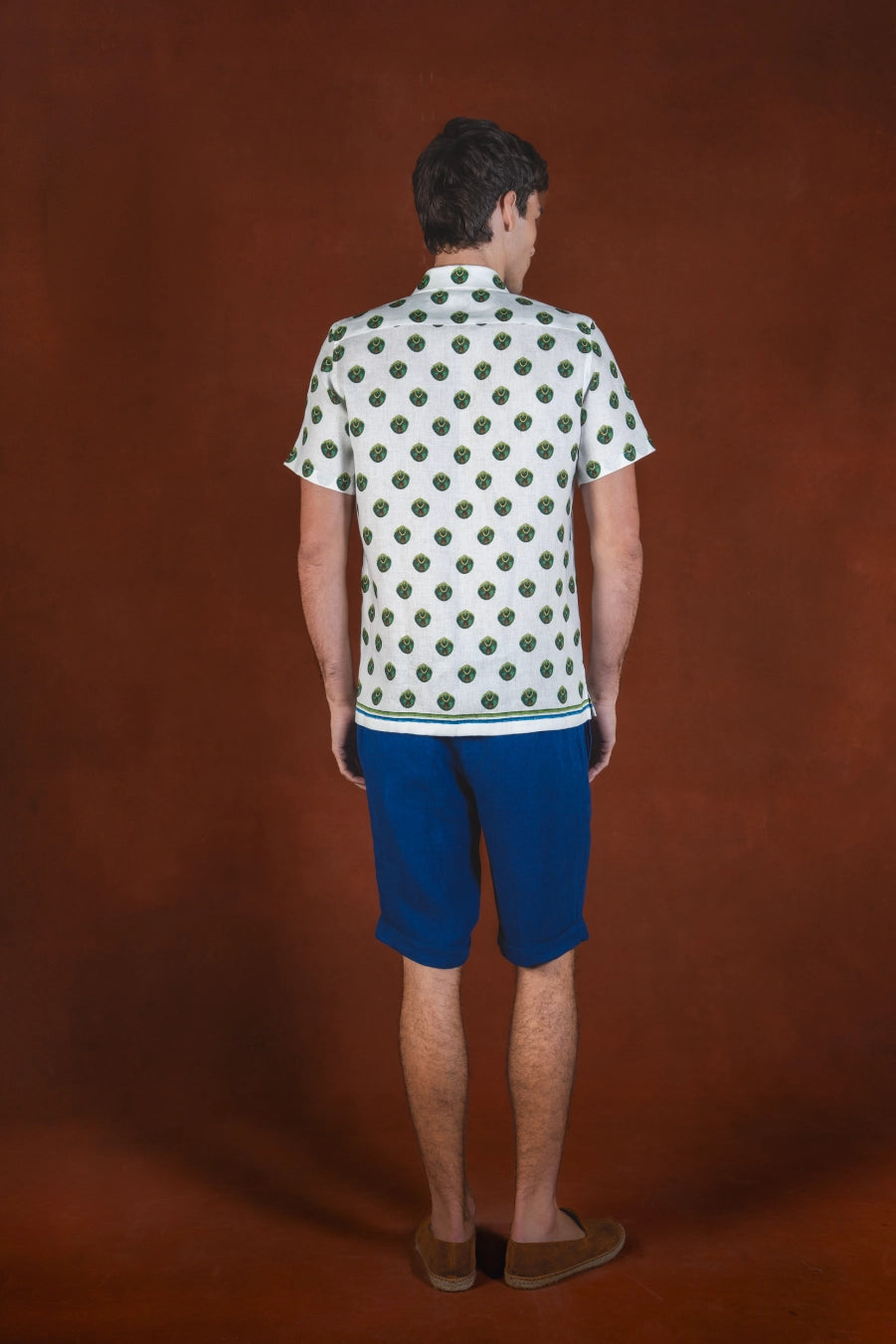 Men's Pluma linen bowling shirt green