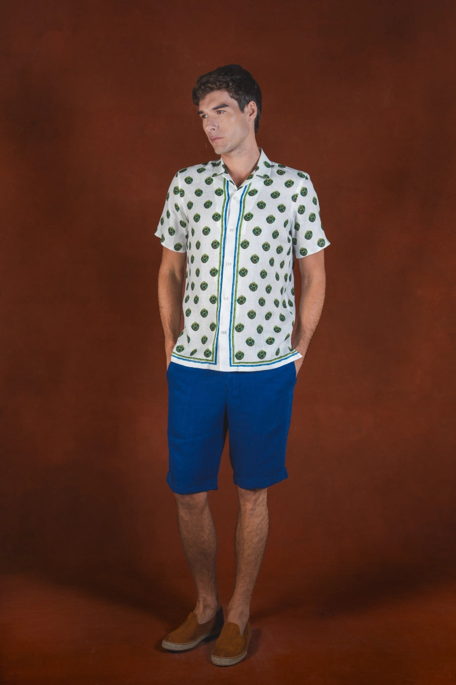 Men's Pluma linen bowling shirt green