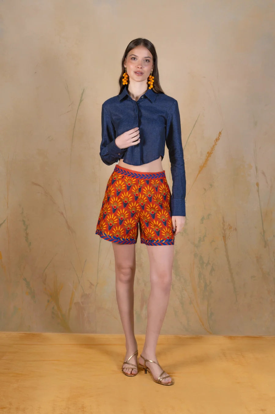 Women's Annona linen Bermuda shorts terracotta