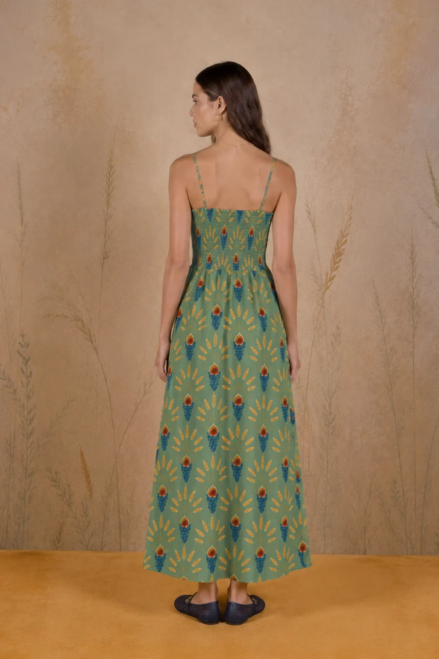Women's Venustas long linen dress green