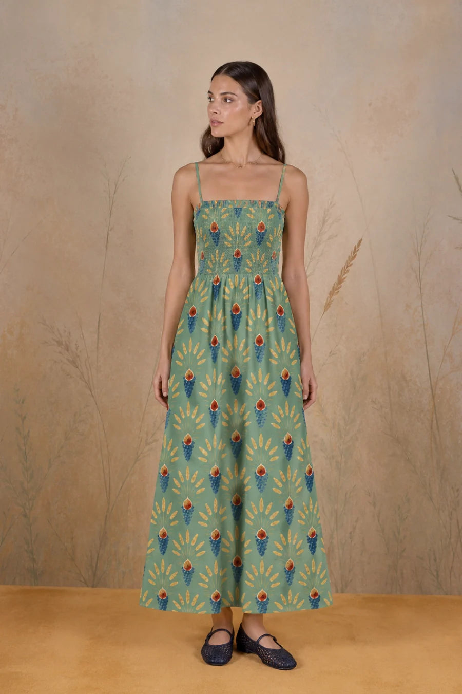 Women's Venustas long linen dress green