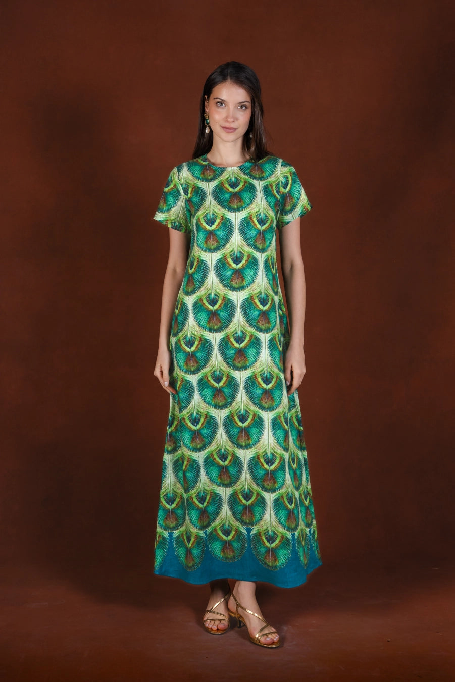 Women's Iridis long linen dress green