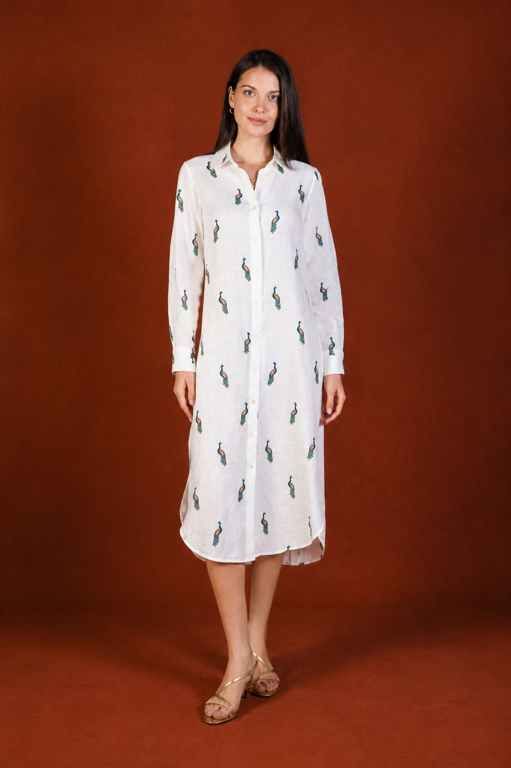 Women's Pavone linen shirt dress white