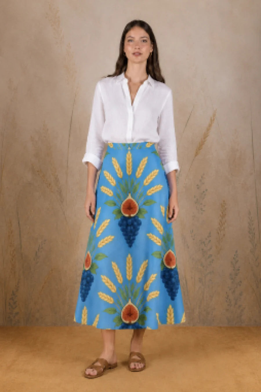 Women's Crecentia long linen skirt blue