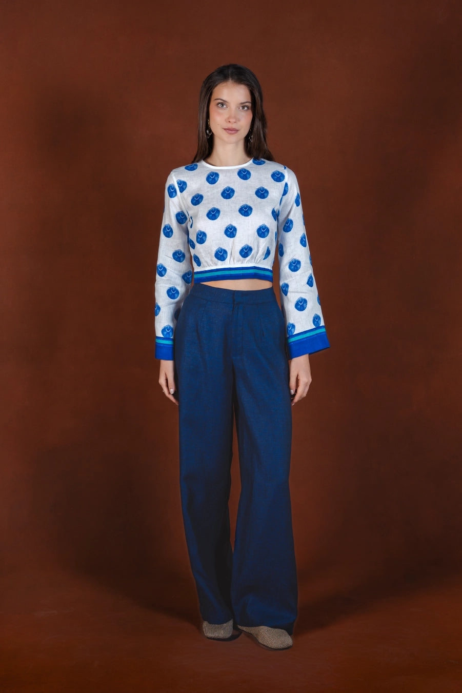 Women's Ventaglio linen blouse blue
