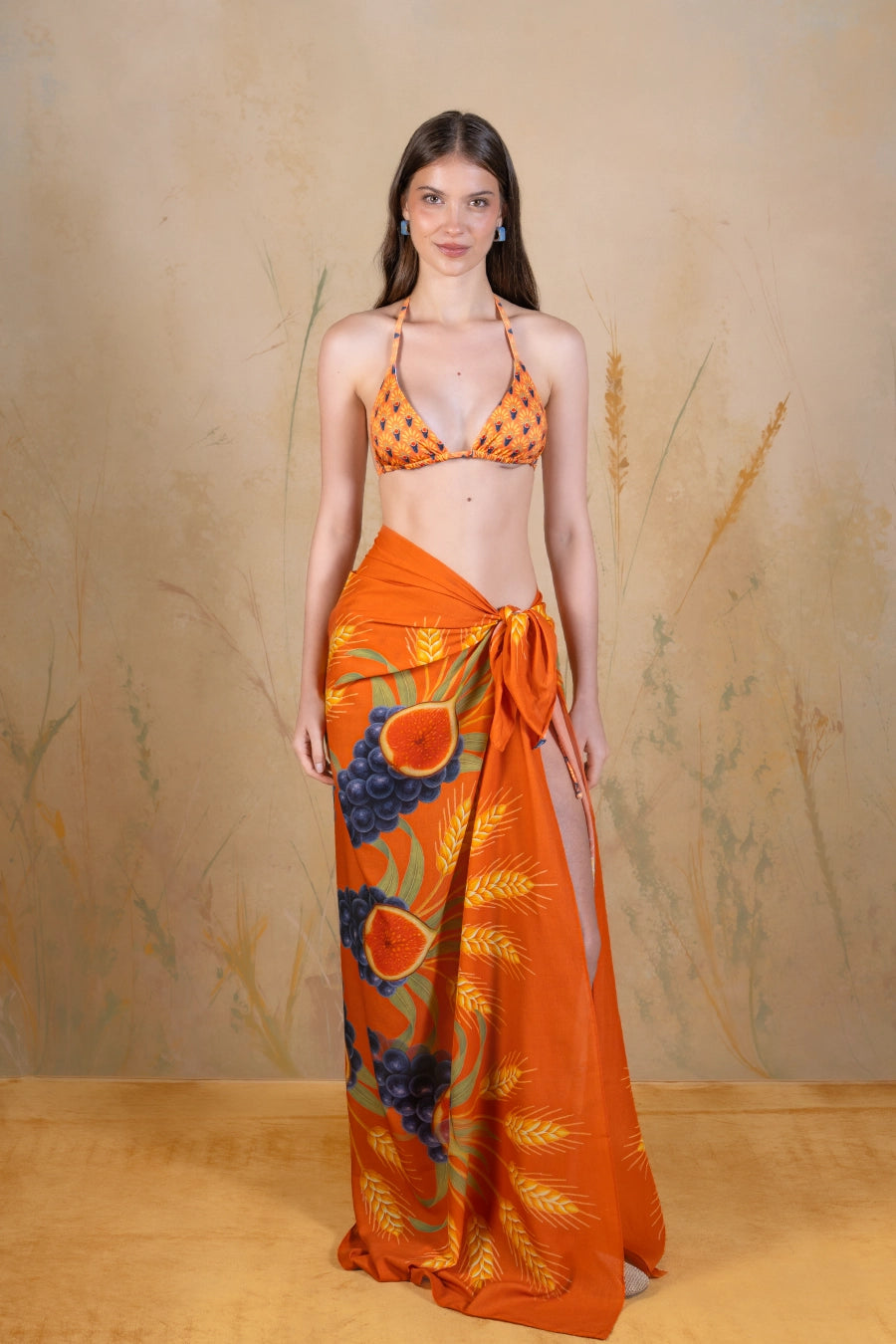 Women's Annona long cotton sarong terracotta