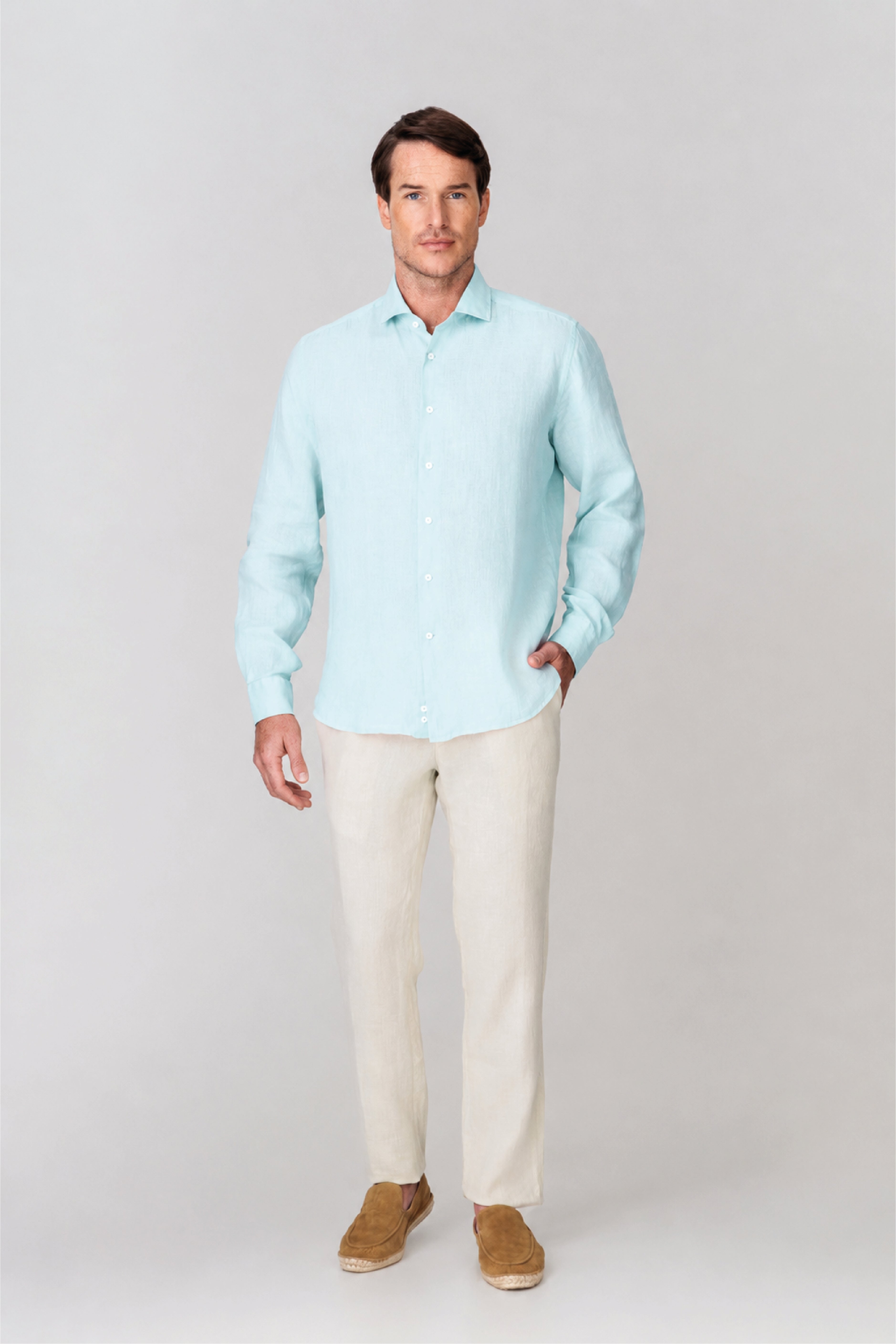 Men's linen shirt ice blue