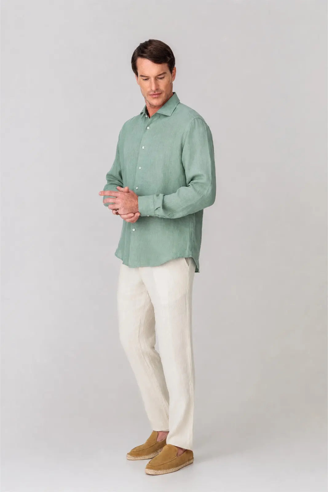 Men's linen shirt ming green