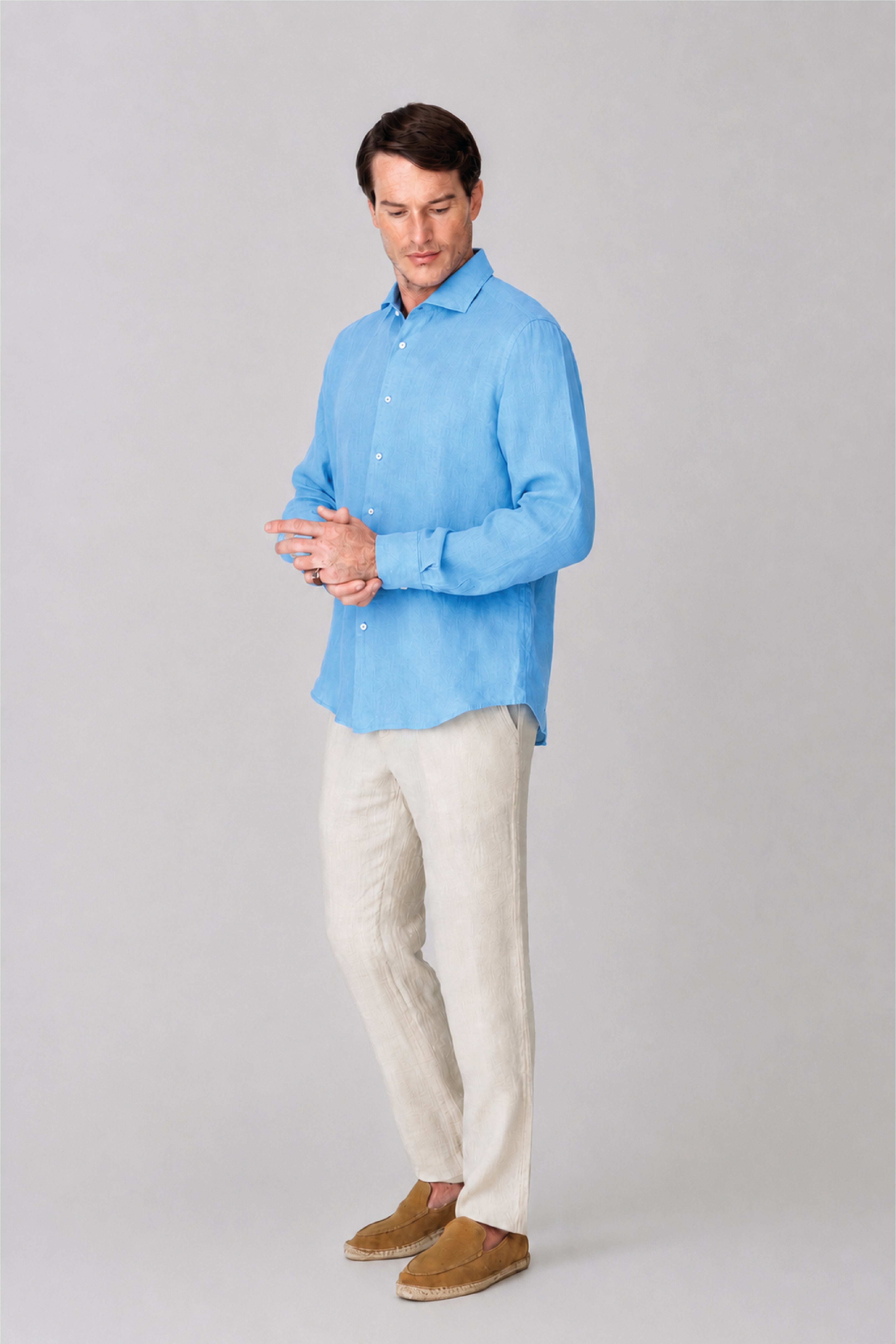 Men's linen shirt aquarius blue