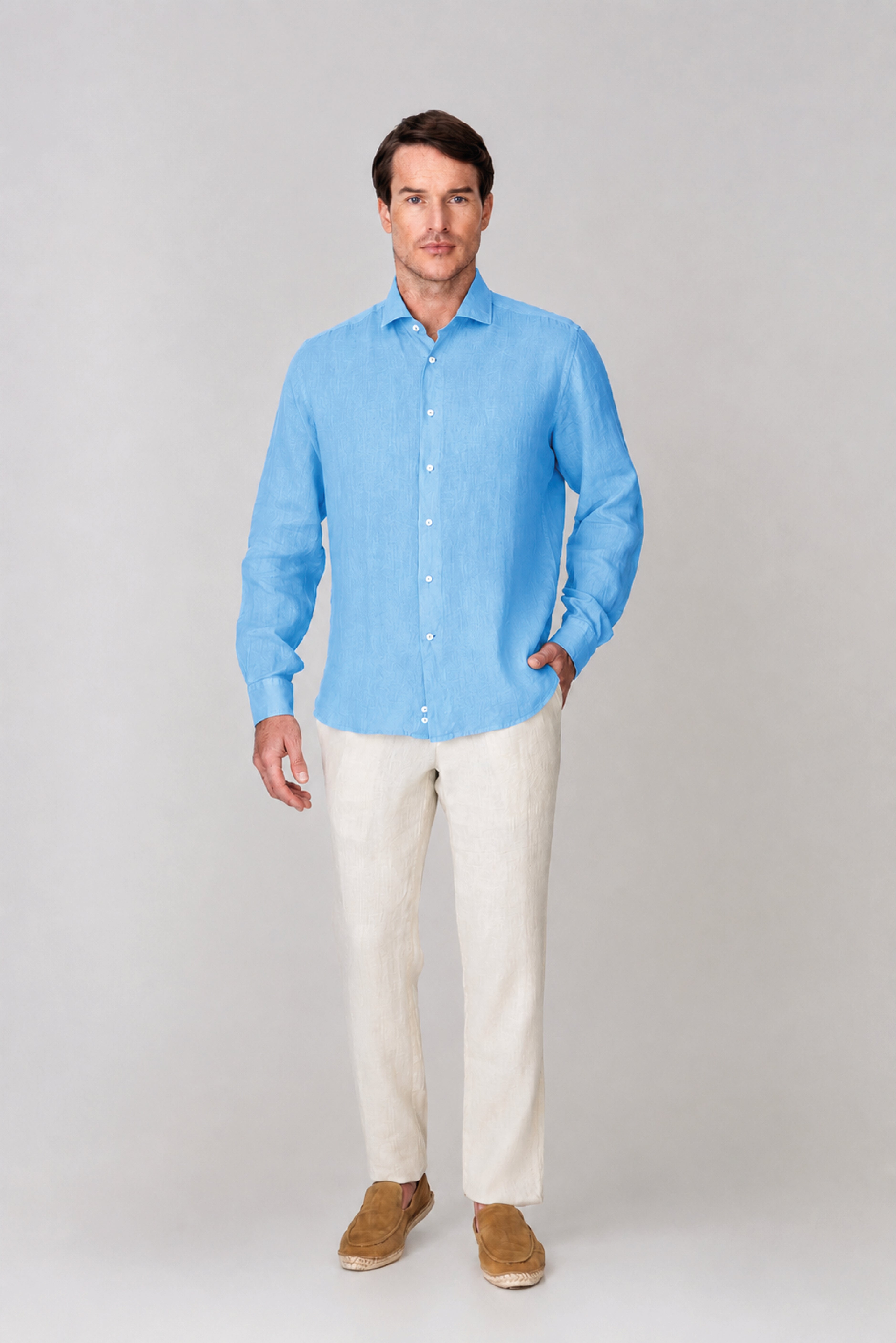 Men's linen shirt aquarius blue
