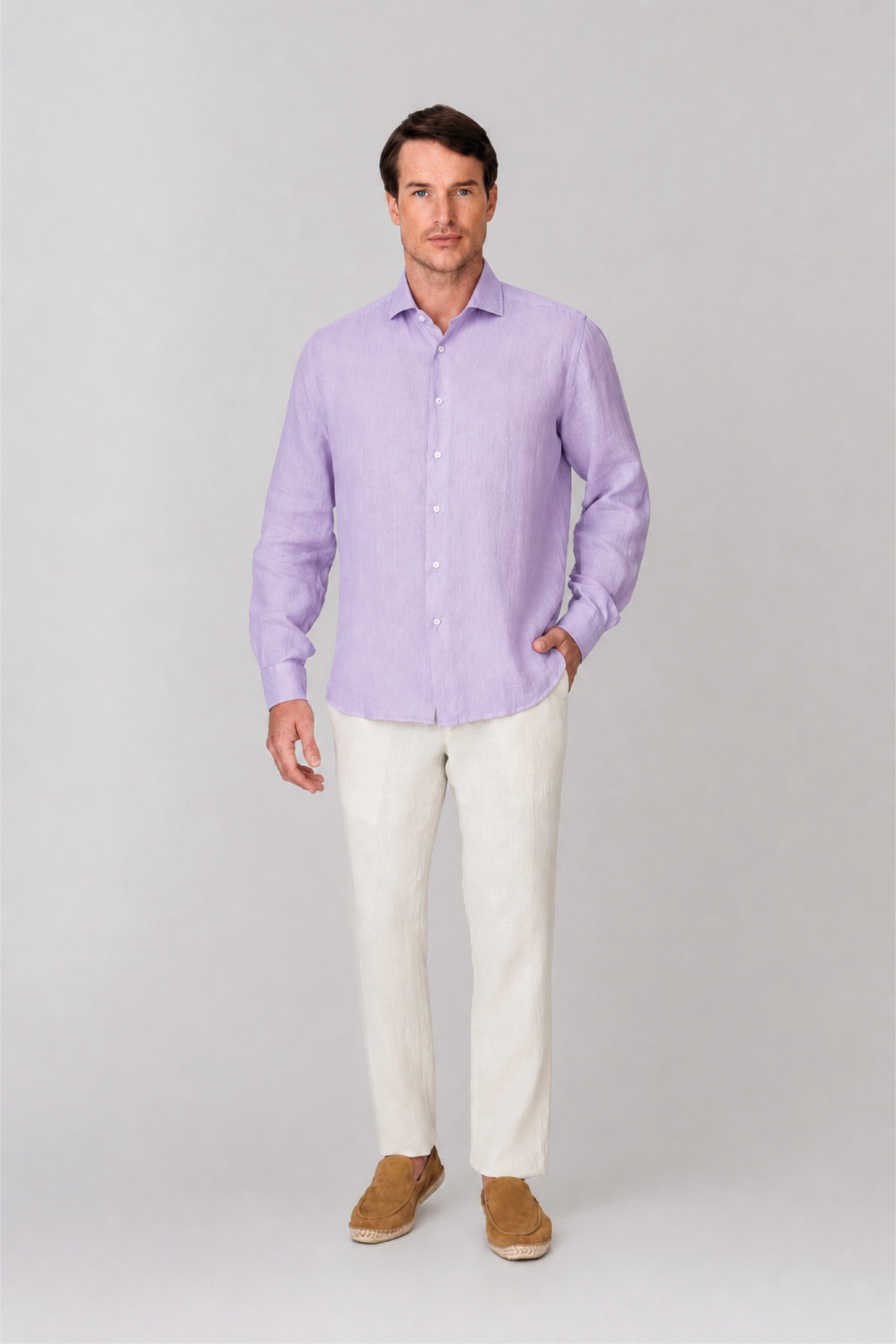 Men's linen shirt lavander fog