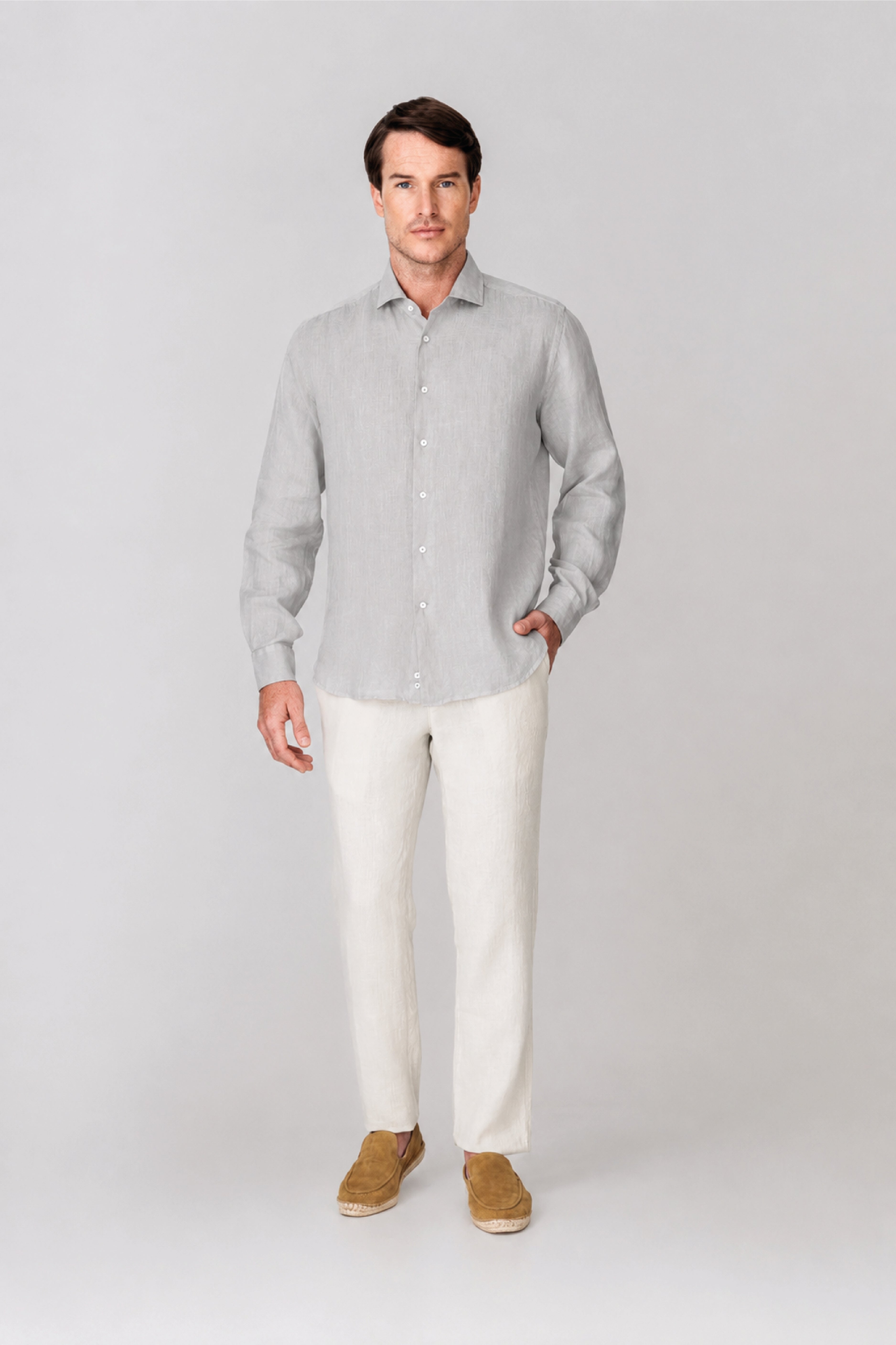 Men's linen shirt icy gray