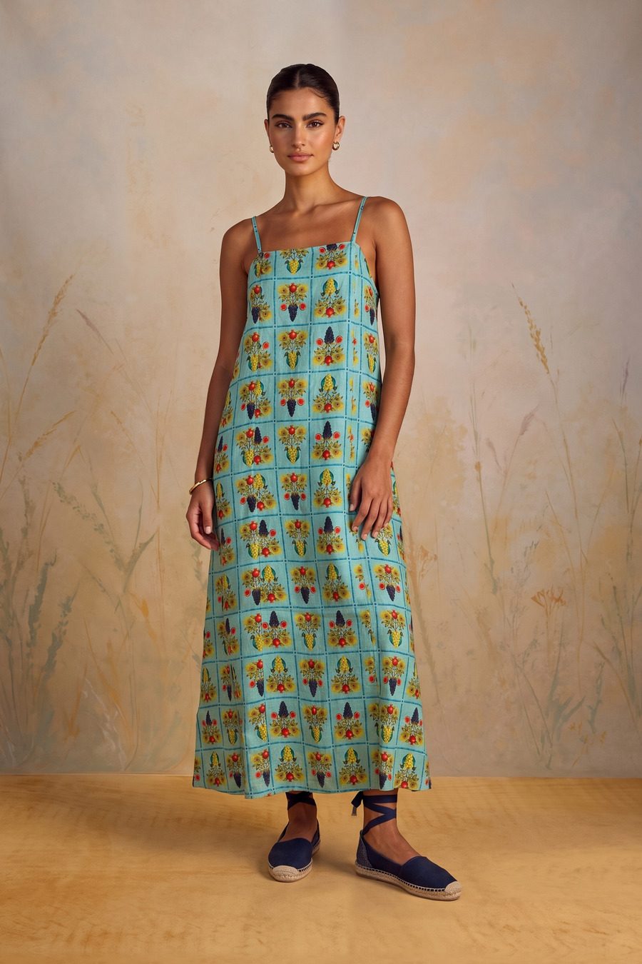 Women's Victus long linen dress green - Frente