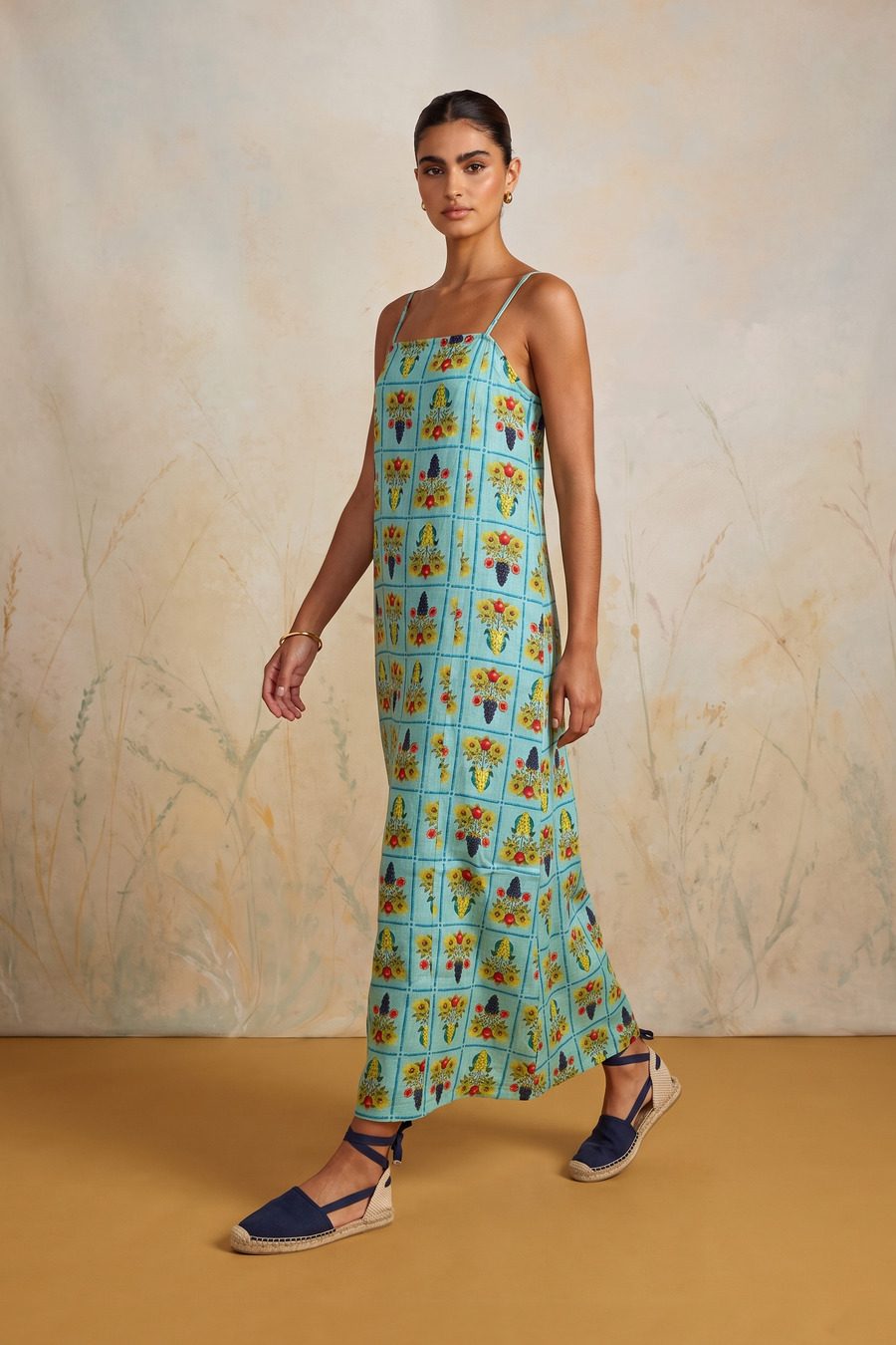 Women's Victus long linen dress green - Tres cuartos