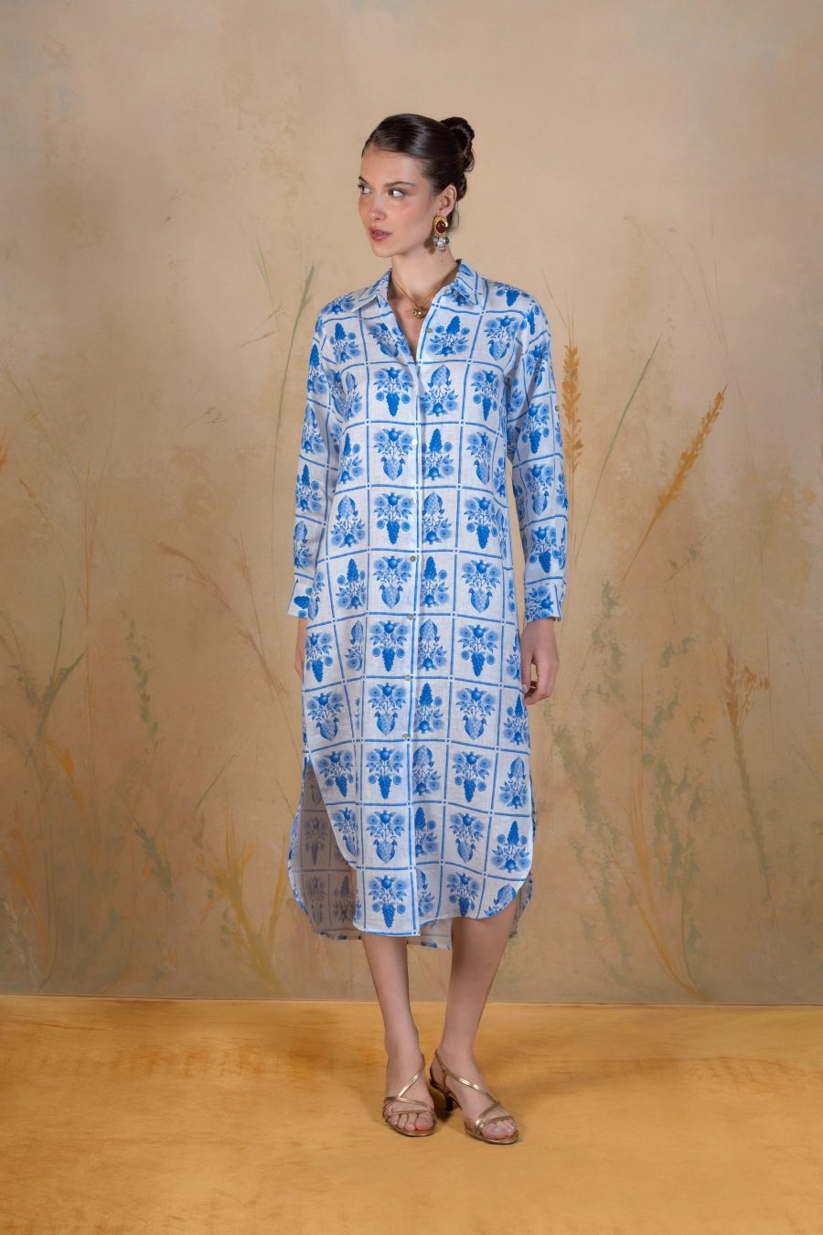 Women's Victus linen shirt dress blue - frente