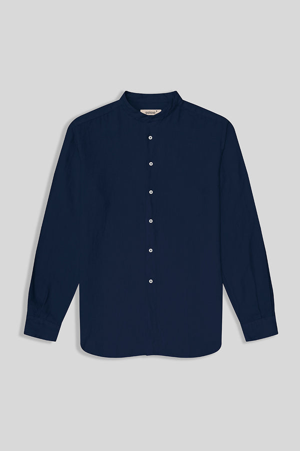 basic linen shirt mao navy