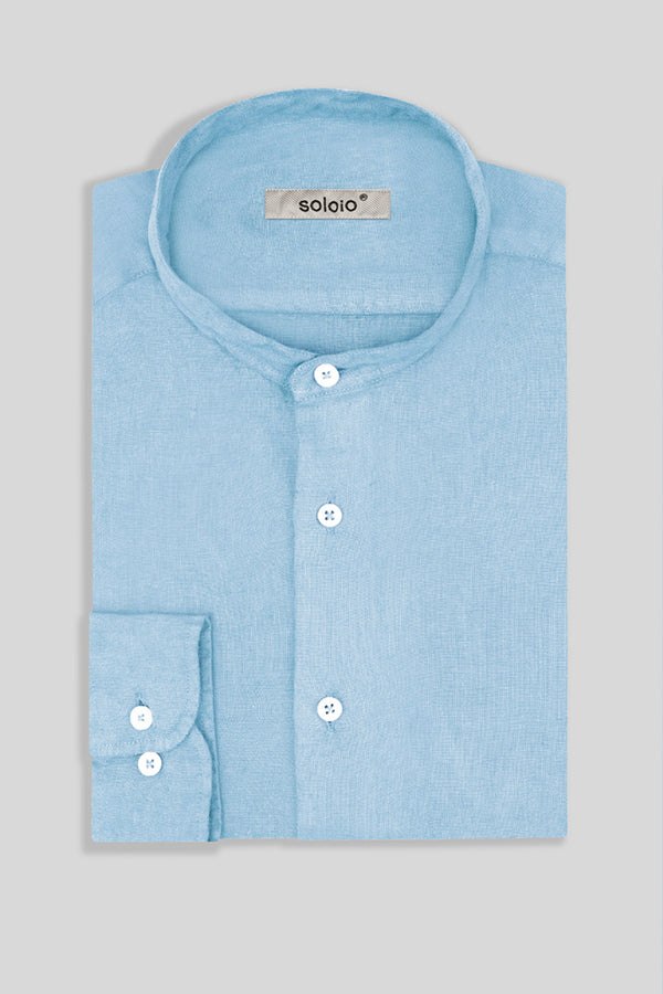 camisa de lino básica mao azul cielo