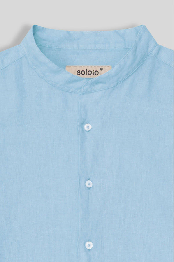 basic linen mao collar shirt sky blue