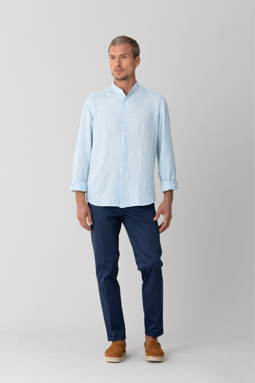 basic linen shirt mao collar sky blue