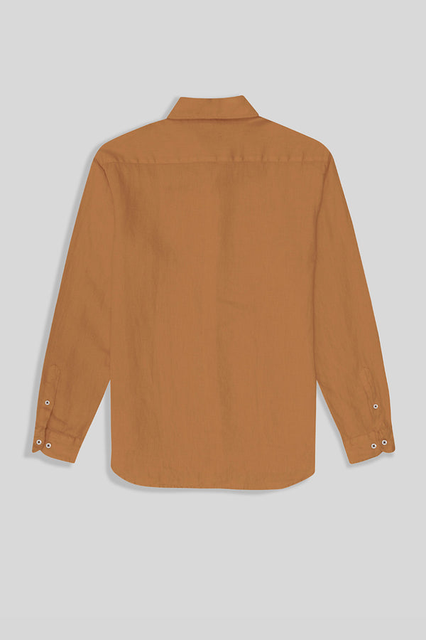 camisa básica de lino camel 